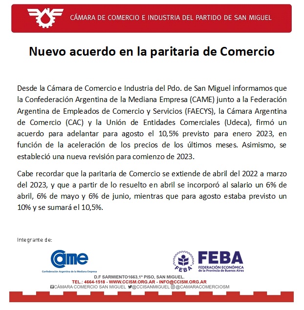 Nuevo acuerdo en la Paritaria de Comercio
