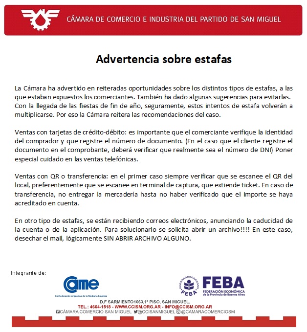 Advertencia sobre estafas