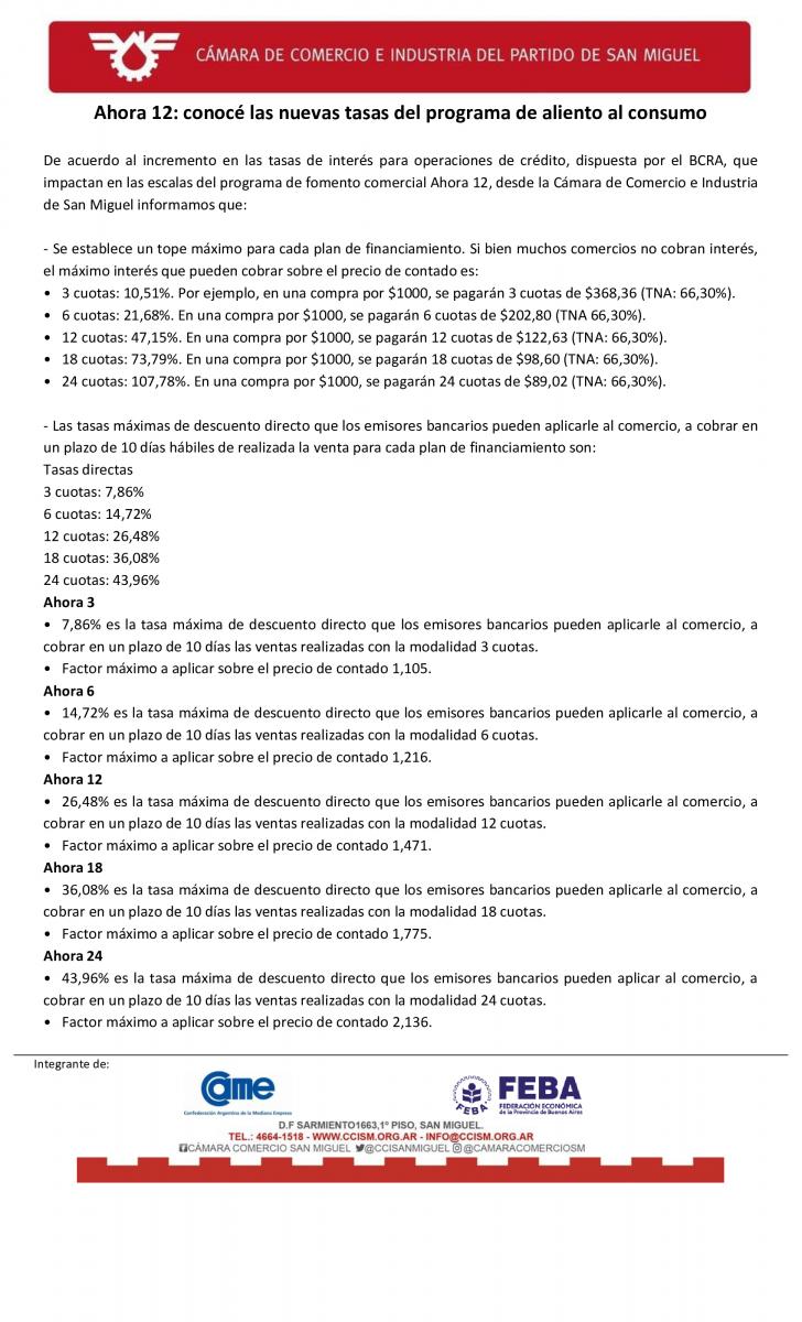 Ahora 12 conocé las nuevas tasas del programa de alimento al consumo