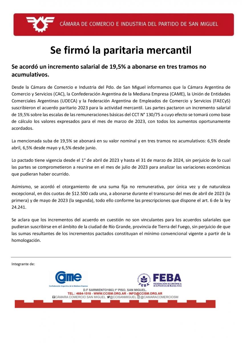 Se firmó la paritaria mercantil