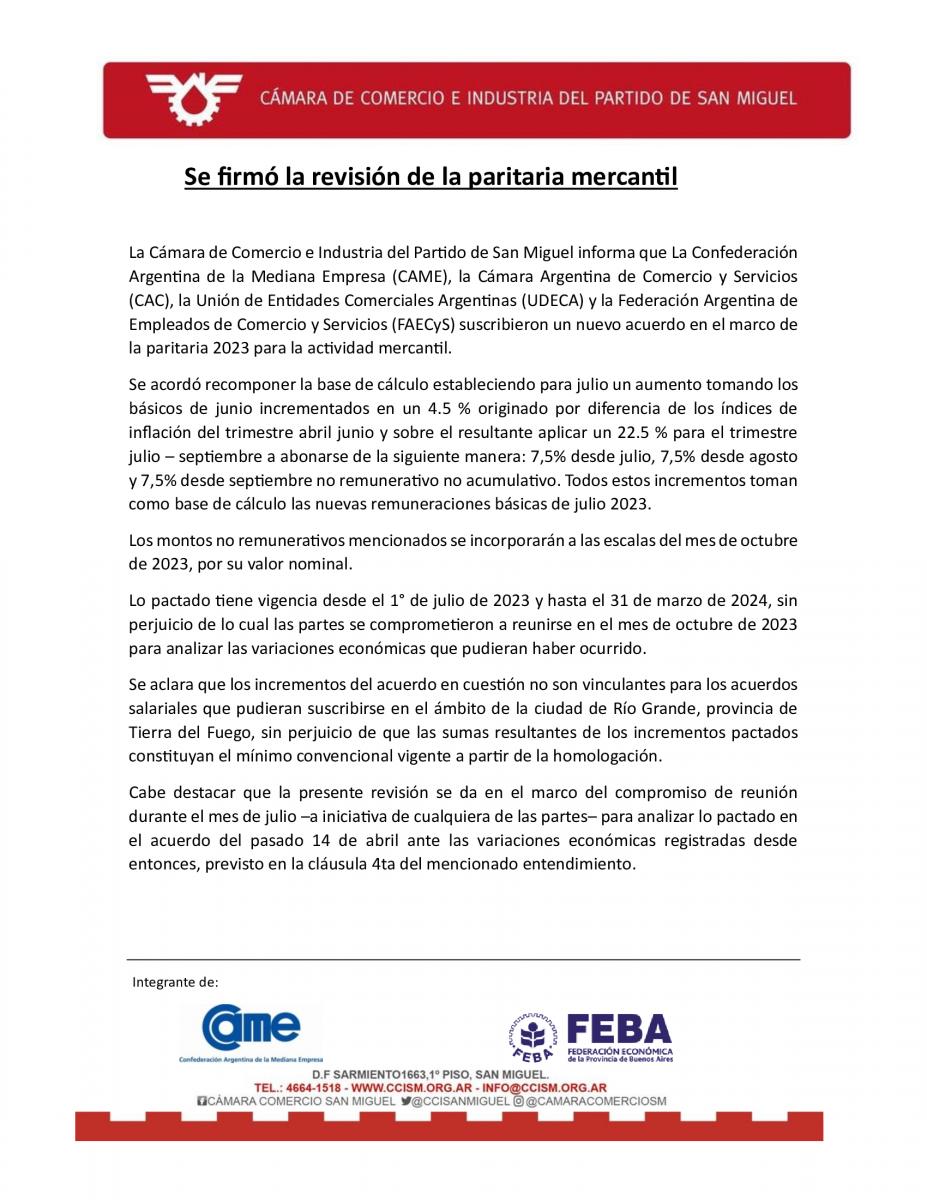 Se firmo Paritaria Mercantil
