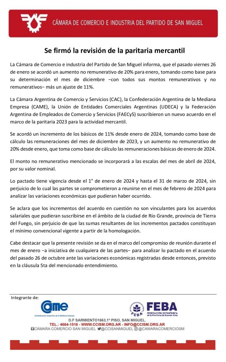 Se firmó la revisión de la paritaria mercantil