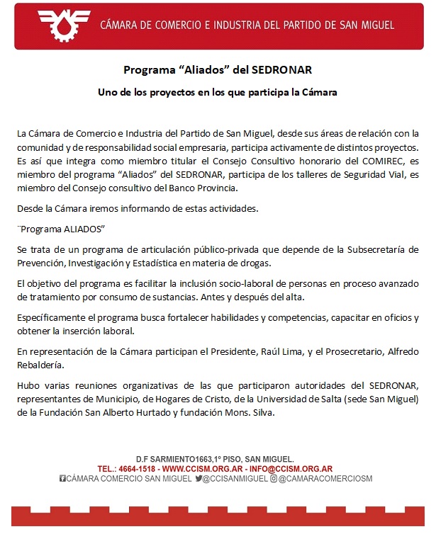 Programa “Aliados” del SEDRONAR