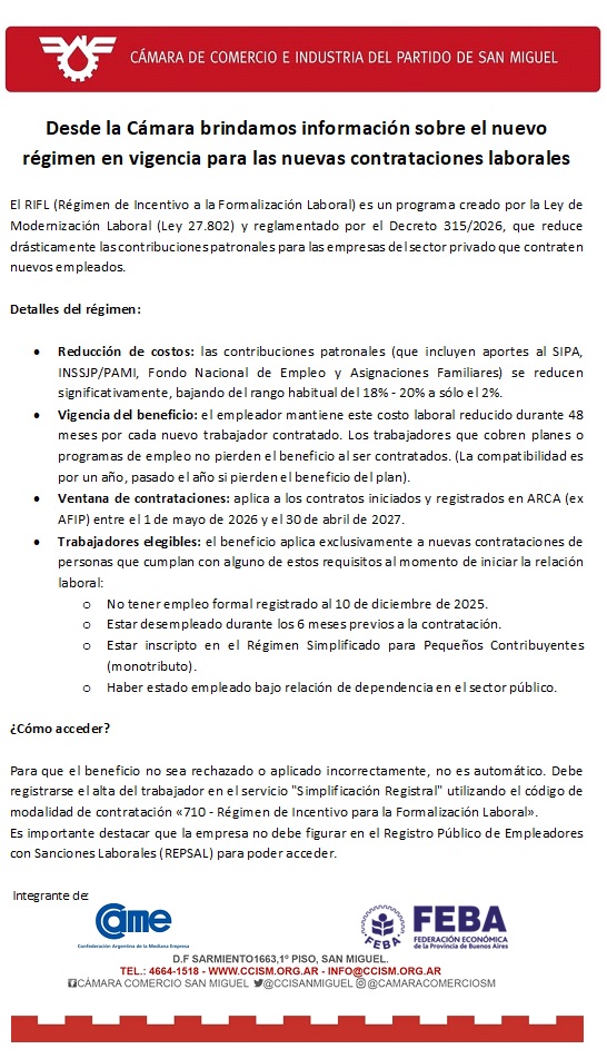 Nuevo régimen en vigencia para las nuevas contrataciones laborales